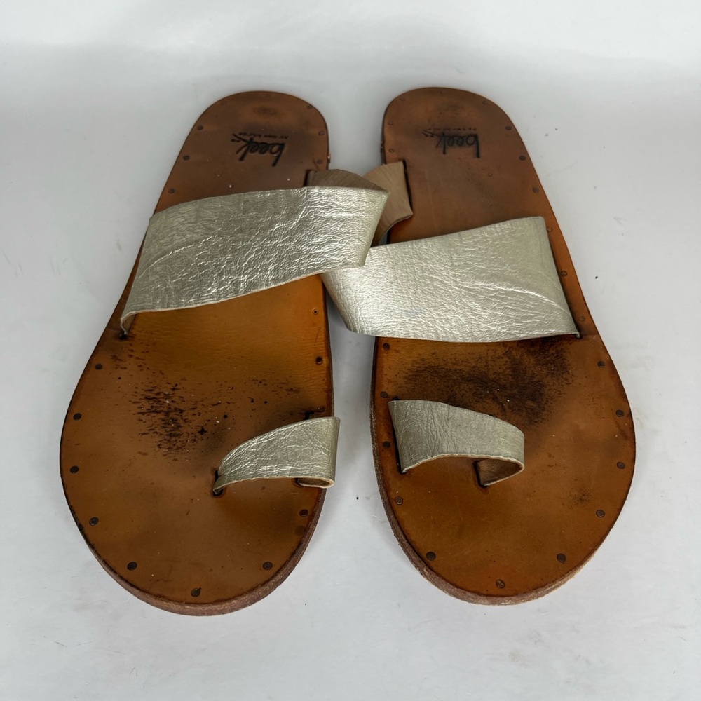 Beek Handmade Sandals Slides Women Size 11 Gold Leather Flats Sole